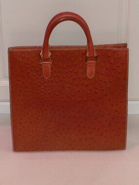 Max Mara Brown Leather Ostrich-Embossed Tote Handbag